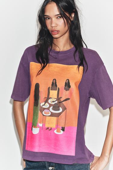 CAMISETA ESTAMPADA EFECTO LAVADO MANUJA WALDIA - Lila de Zara