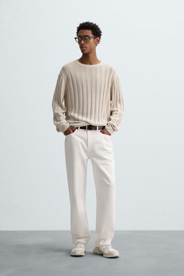 100% LINEN RIBBED SWEATER - Stone by Zara