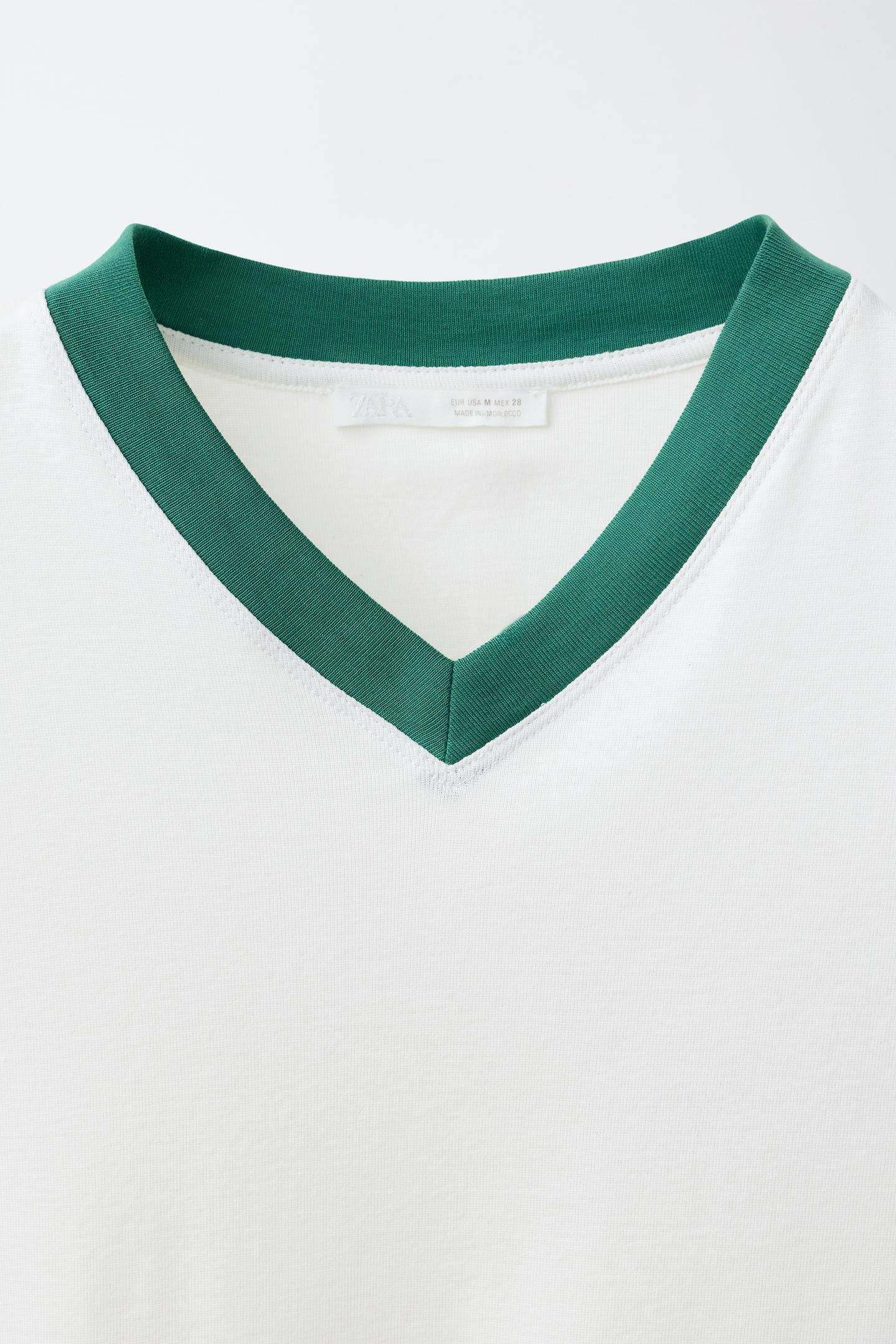 Женская футболка Zara 0FR. Paris X ZARA Contrast Neck, цвет: Устричный белый — фото 5