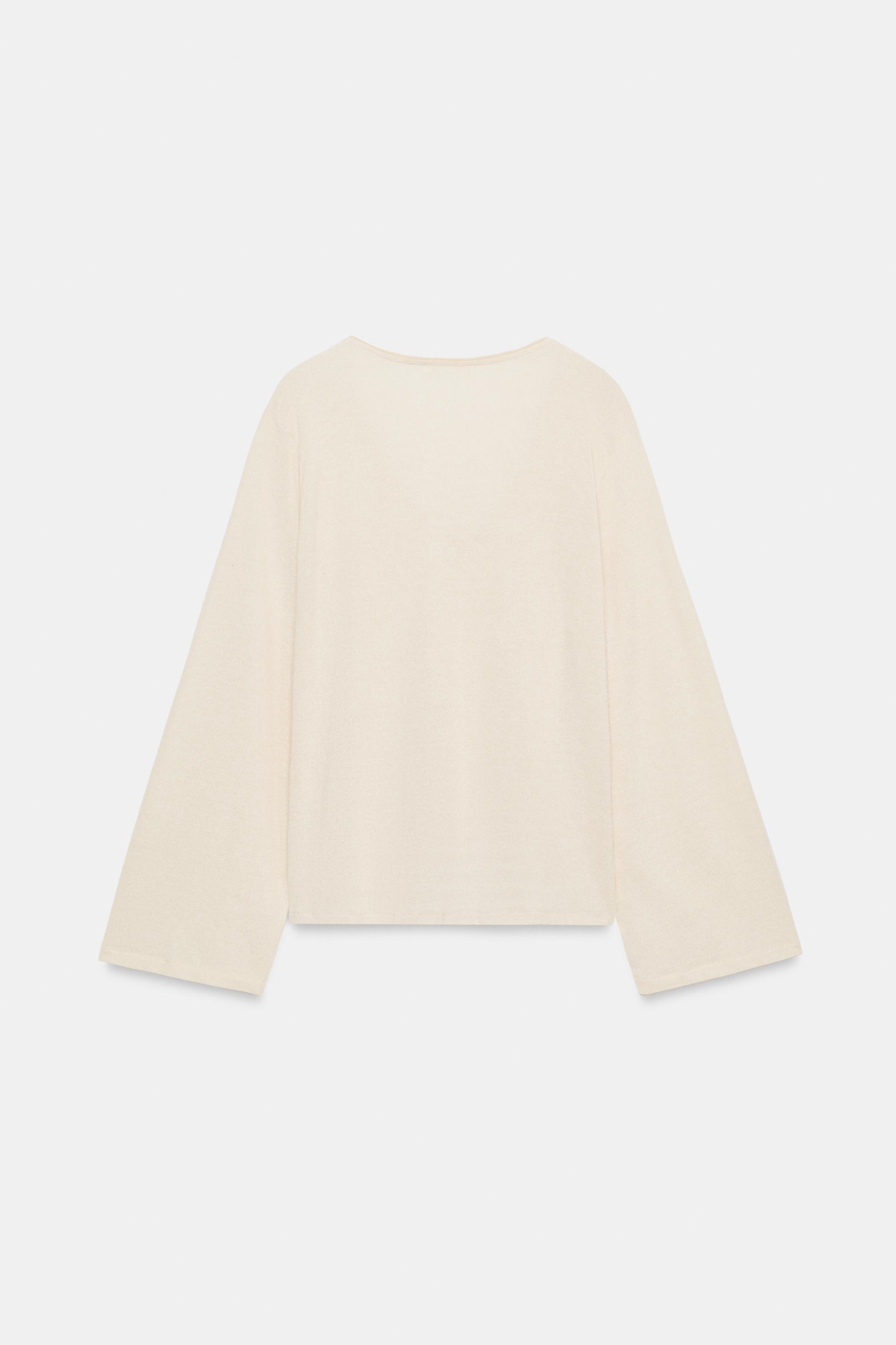 Женские футболки Zara TEXTURED V-NECK T-SHIRT — фото 6