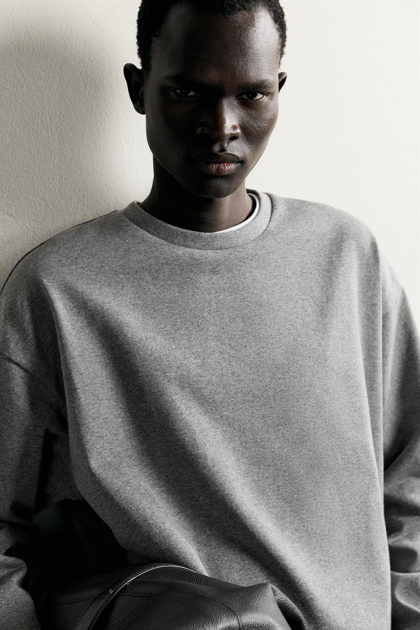 Мужская футболка Zara Relaxed Fit T-SHIRT with Vents, цвет: Серый меланжевый — фото 5