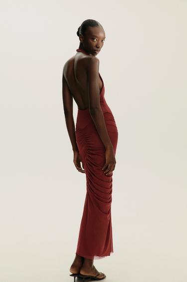 HALTERNECK CONTRAST TULLE DRESS - Dark red by Zara - Image 5