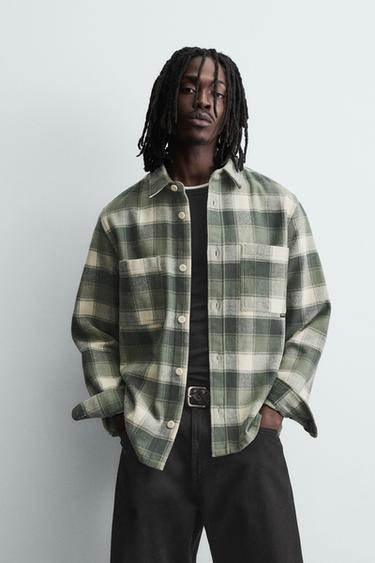 CAMISA DE QUADRES DE FRANEL·LA - Verd de Zara