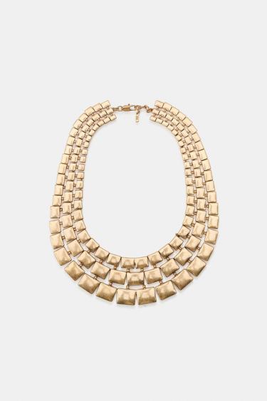 Zara TRIPLE METAL PLATE NECKLACE - Golden