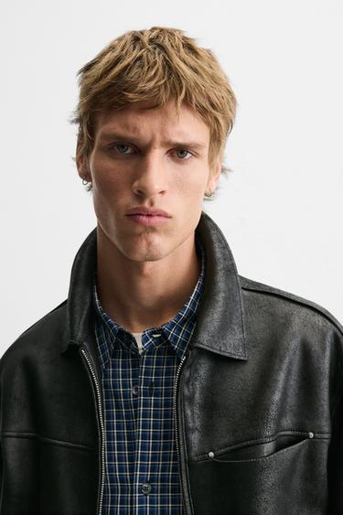 FADED LEATHER EFFECT JACKET - Black by Zara