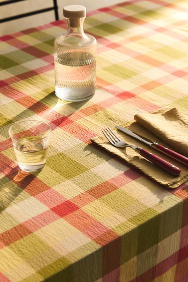 CHECK COTTON TABLECLOTH - Greens by Zara