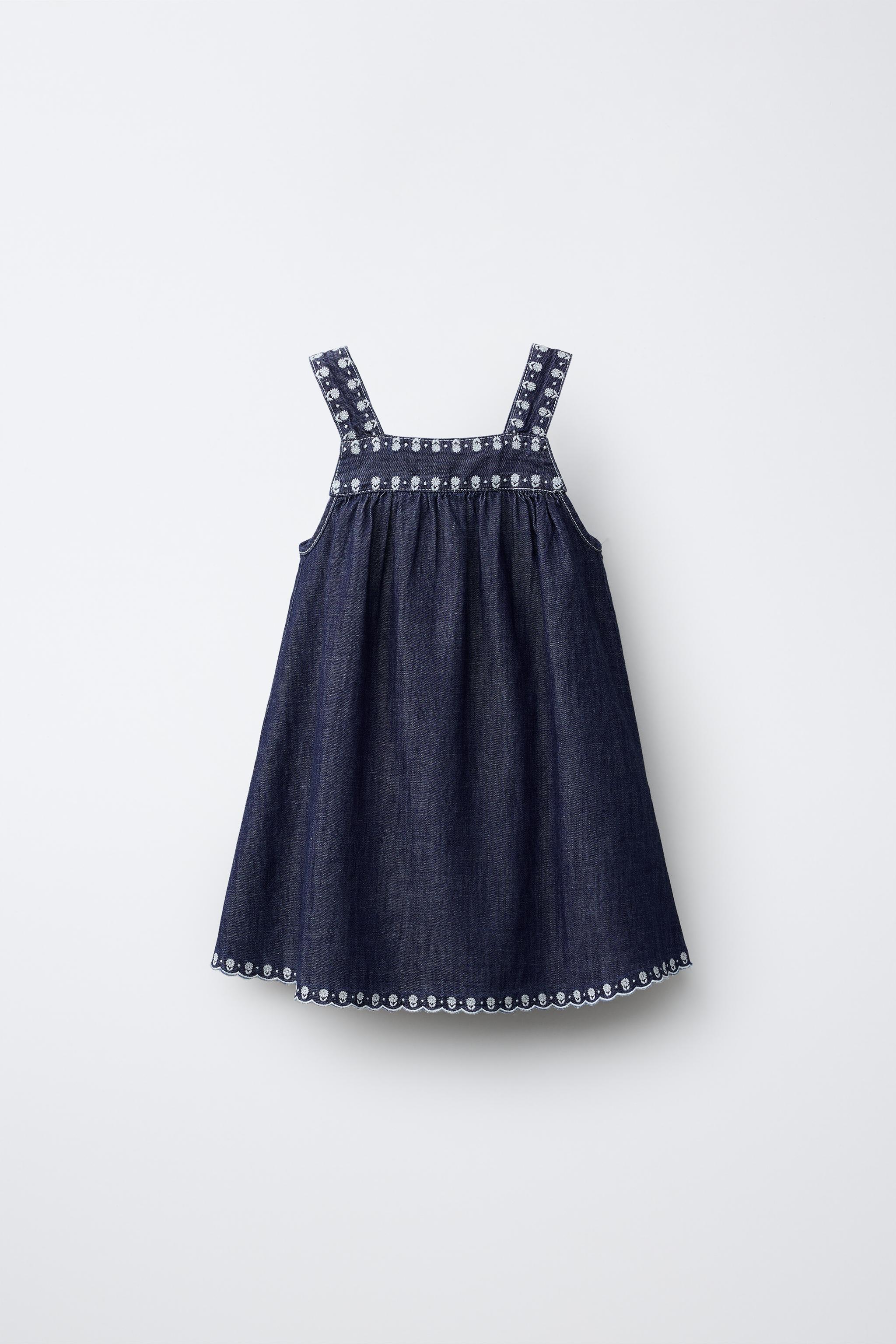 FLUID EMBROIDERED FLORAL DENIM DRESS — Blue (alternate view)