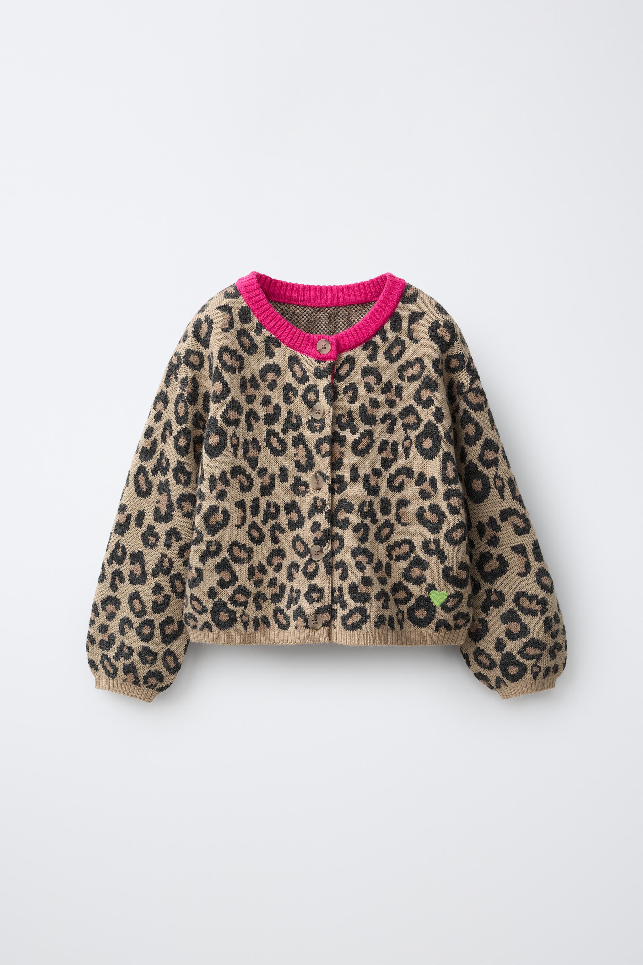 CONTRAST ANIMAL PRINT CARDIGAN — Leopard