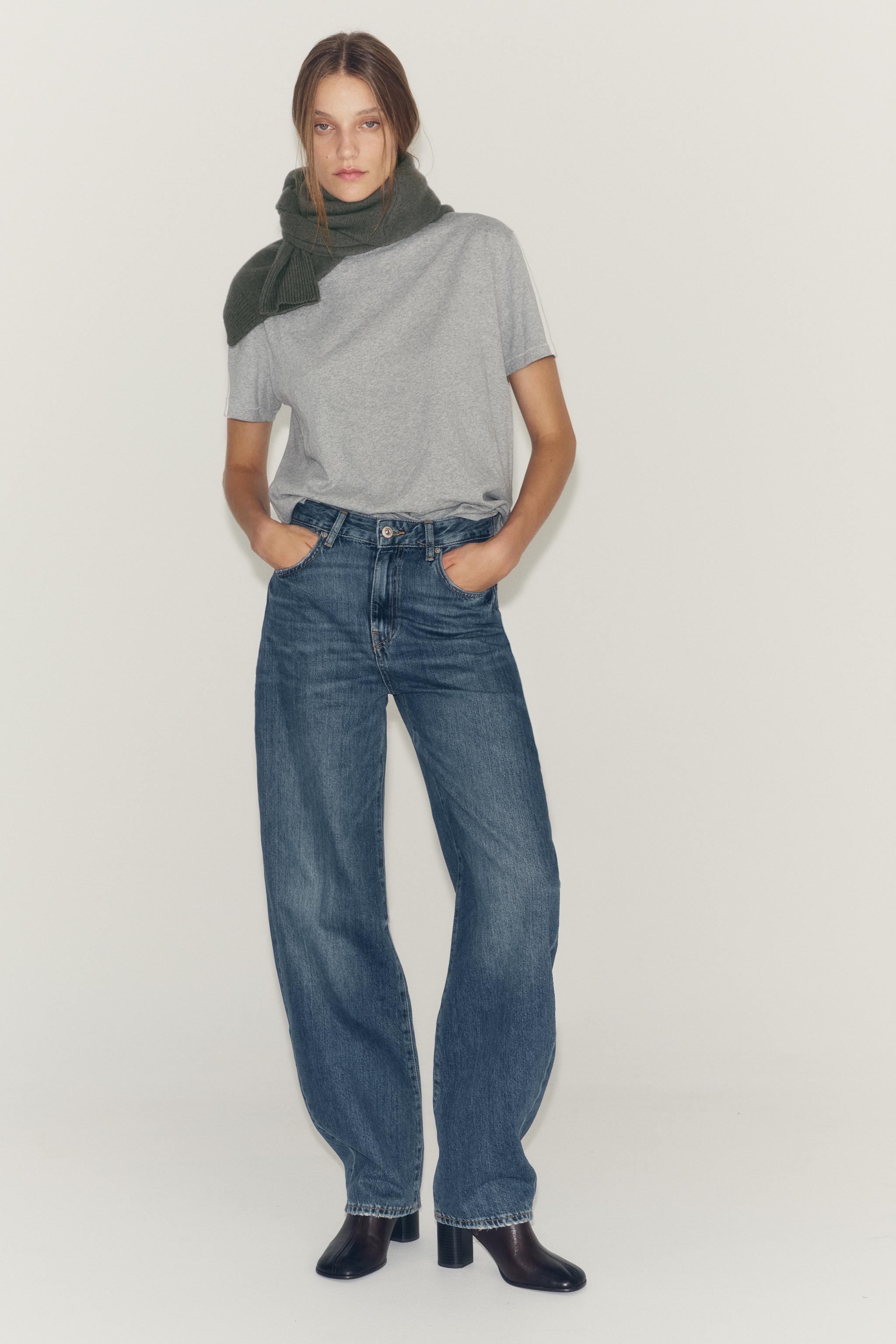 ZW COLLECTION MID-RISE CURVED STRAIGHT JEANS — Blue