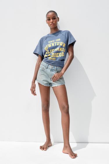 Zara WASHED EFFECT TEXT PLUSH SWEATSHIRT - Blue - Image 0
