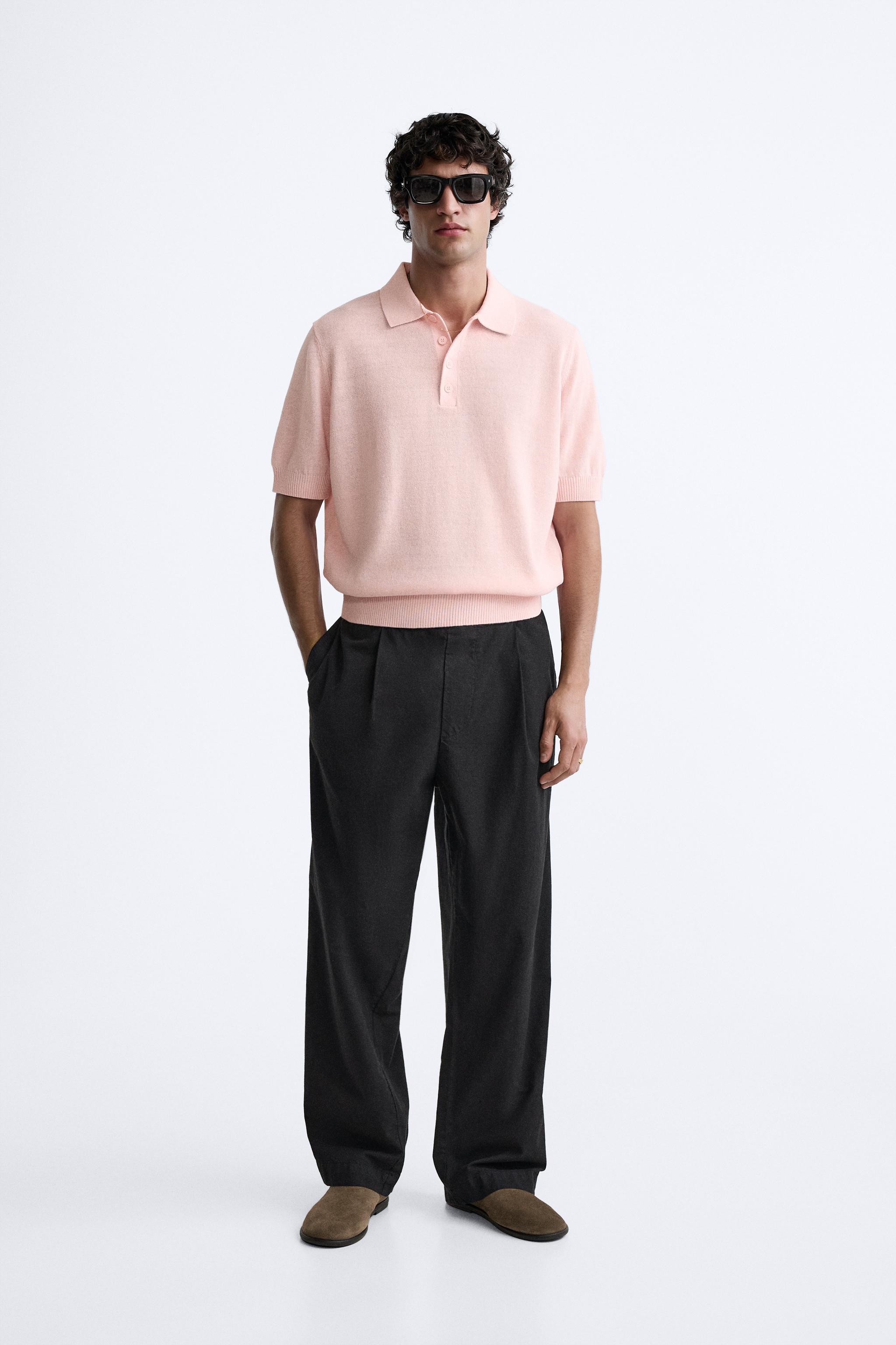 STRICK-POLOSHIRT AUS LEINENMISCHGEWEBE - Pastellrosa | ZARA 