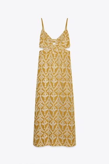EMBROIDERED MIDI DRESS - Mustard by Zara