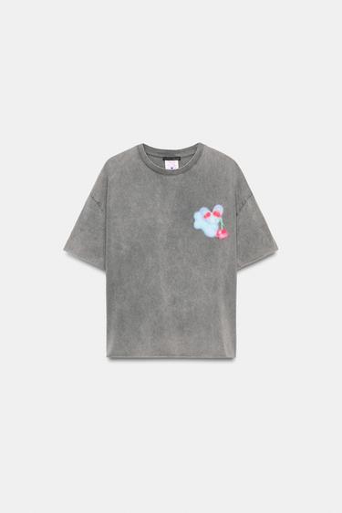 ÁNGELA BACHER FADED-EFFECT T-SHIRT - Anthracite grey by Zara
