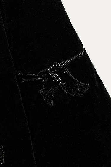 KIMONO EN VELOURS BRODÉ AVEC VERROTERIES FANTAISIE HÉRONS - Noir de Zara - Image 5