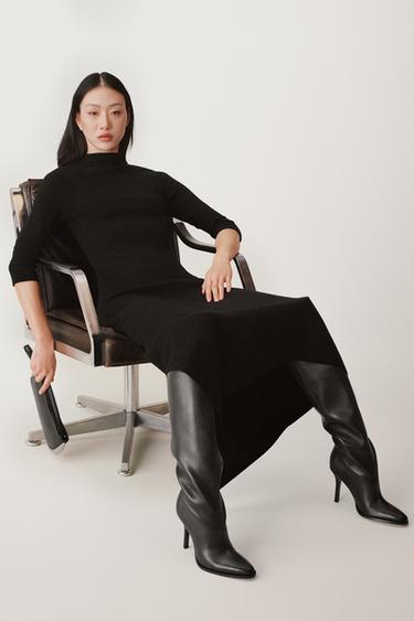 Zara XL SHAFT LEATHER BOOTS 50TH ANNIVERSARY - Black