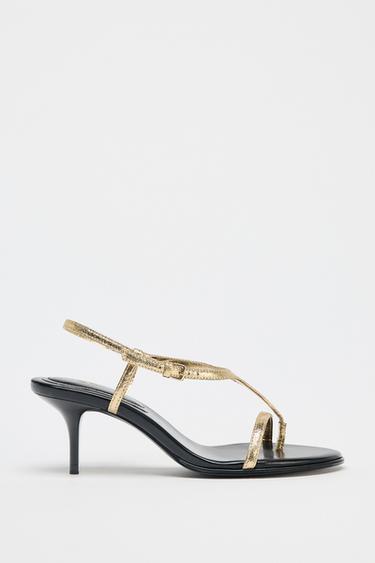 Zara METALLIC STRAPPY SANDALS - Gold - Image 0