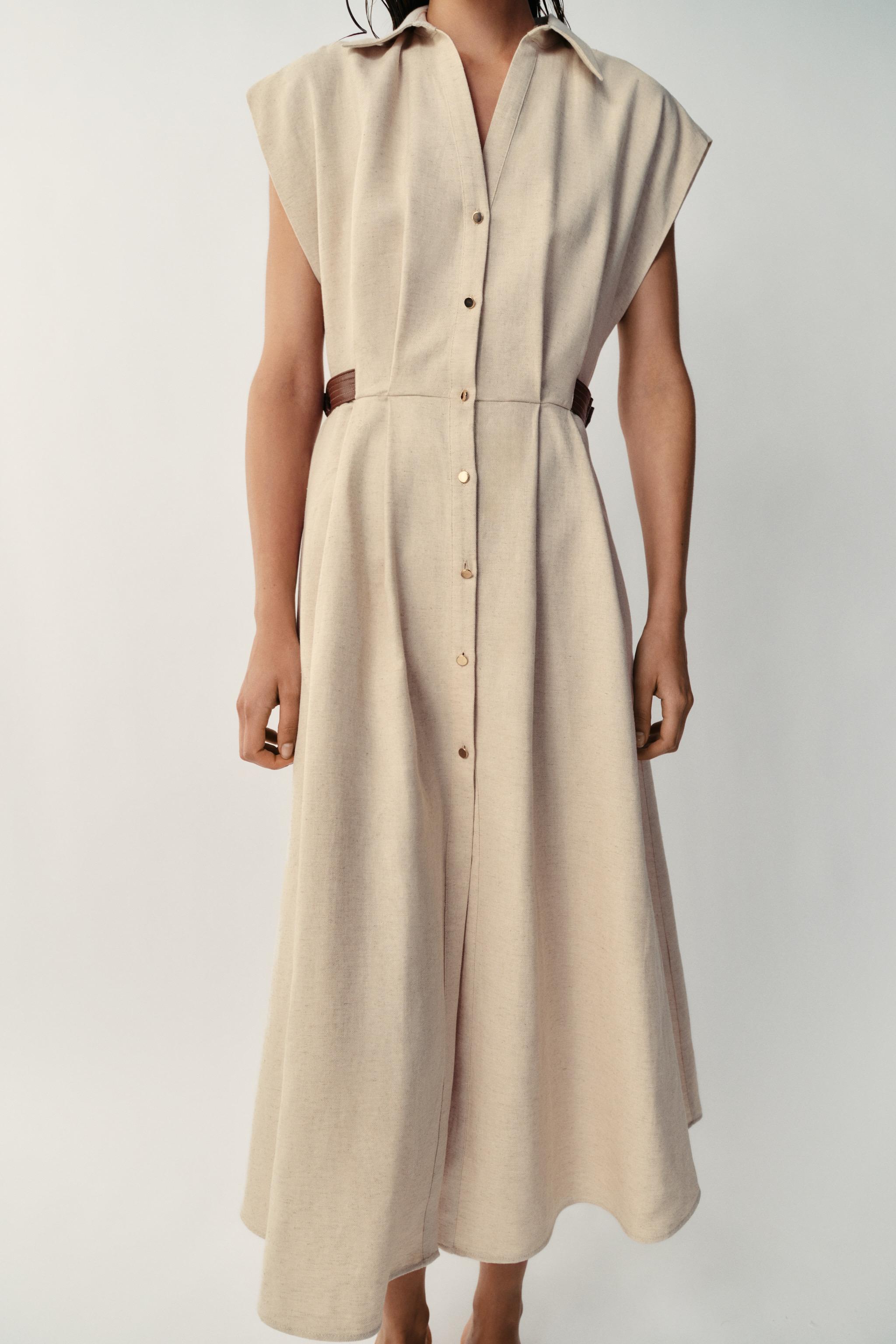 Женские платья Zara LINEN BLEND SHIRTDRESS — фото 2