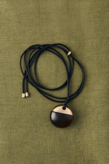 Zara 皮革與樹脂兩條裝項鍊 - 金黃色