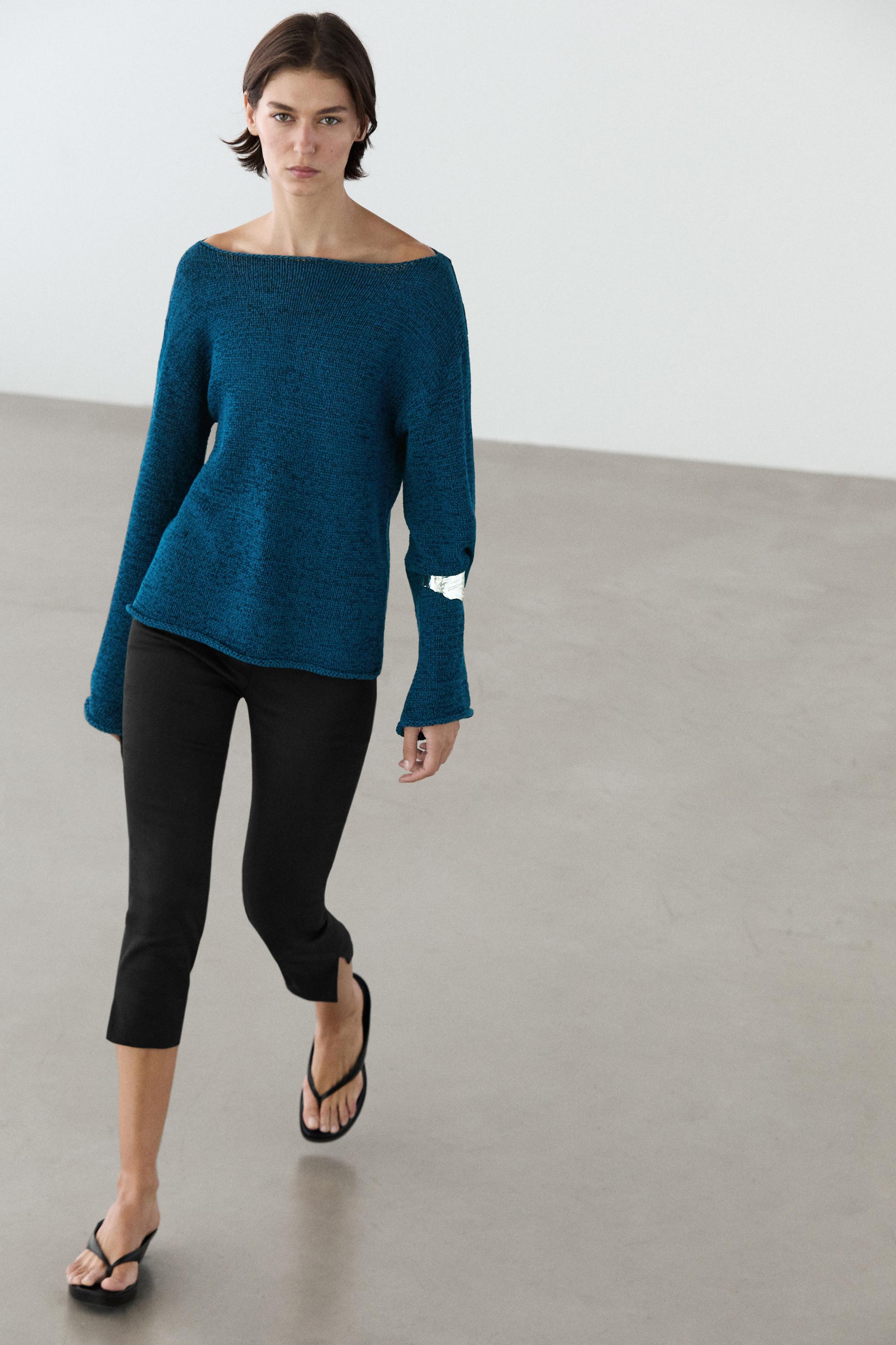 Pull en maille ajourée de coton mélang