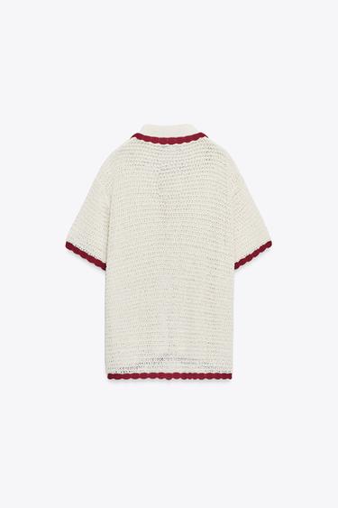 KNITTED POLO CARDIGAN - Ecru by Zara - Image 5