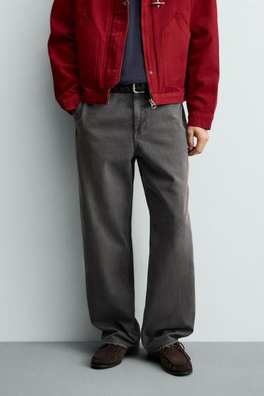 WASHED RELAXED FIT CHINO TROUSERS - Grey by Zara