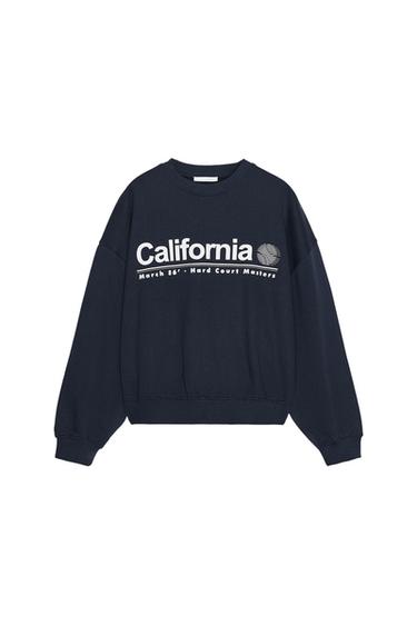 Front view of navy blue sweatshirt with "California March 86' Hard Court Masters" text on the chest, crew neck and long sleeves.