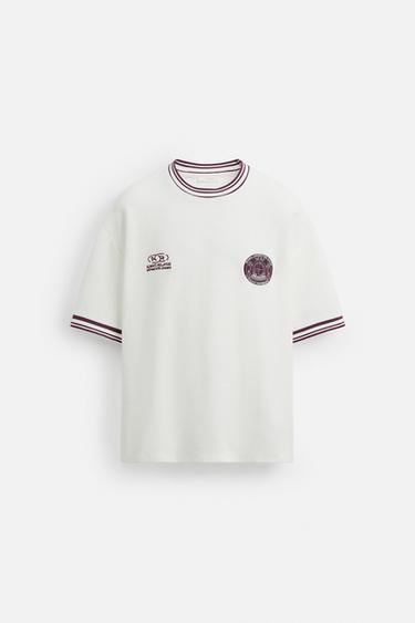 CAMISETA ESTRUCTURA FÚTBOL RETRO - Blanco roto de Zara