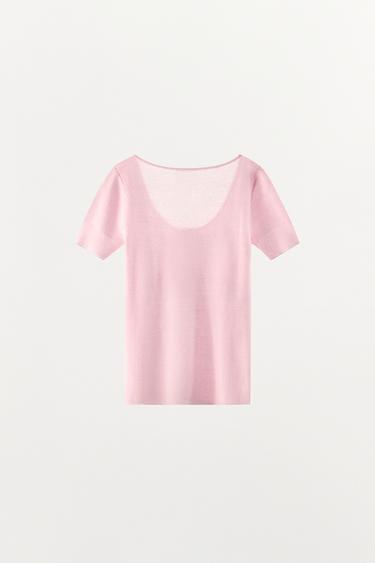 KNIT T-SHIRT WITH BUTTONS - Pink by Zara - Image 4