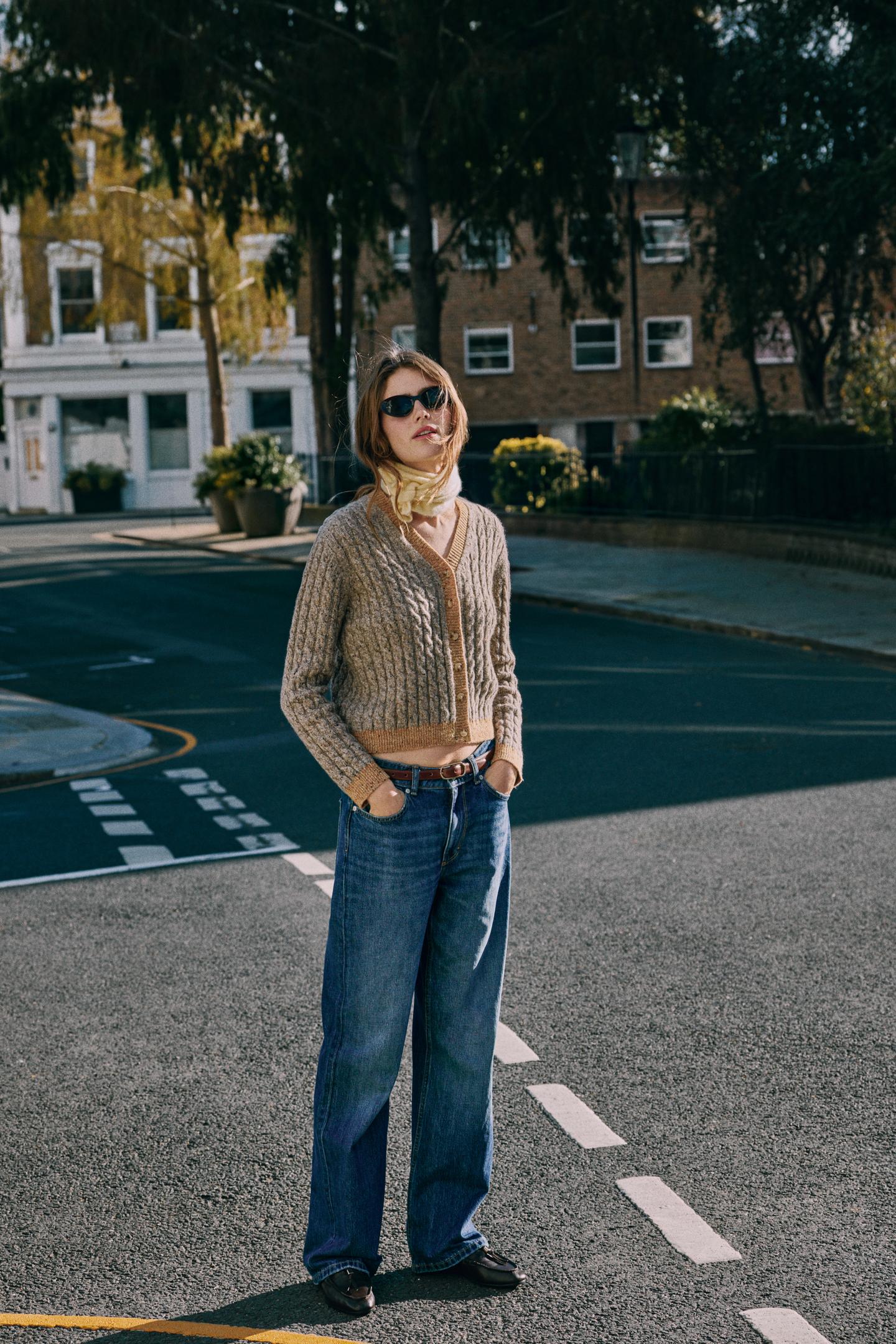 Женский кардиган Zara Wool Cable-Knit, цвет: Коричневый / Серо-коричневый — фото 1