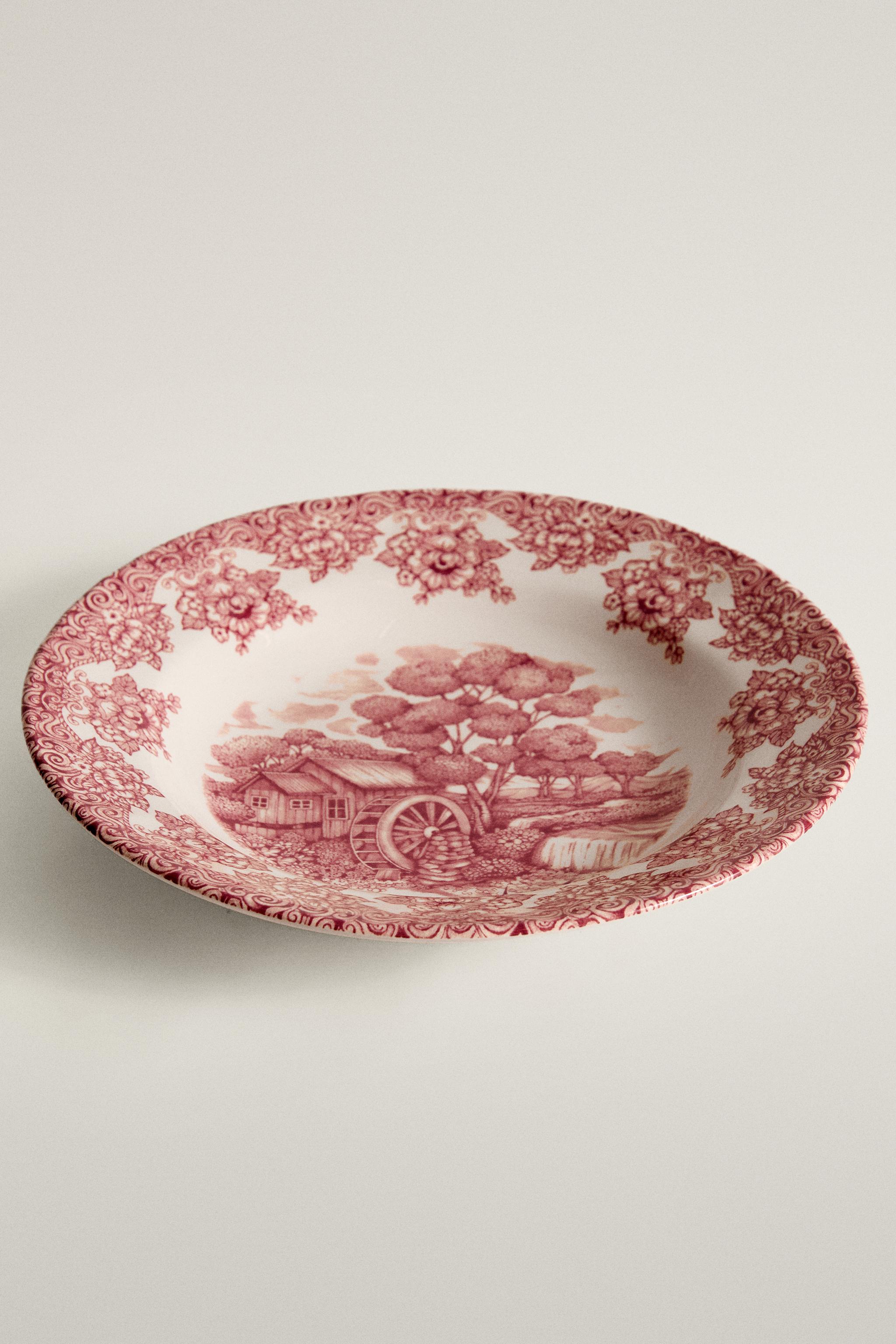 FLORAL AND LANDSCAPE EARTHENWARE SOUP PLATE