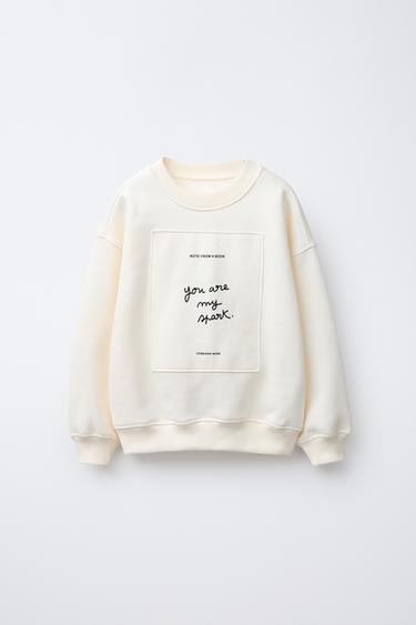 Zara PATCH AND FLOCKED TEXT SWEATSHIRT - Ecru - Image 0