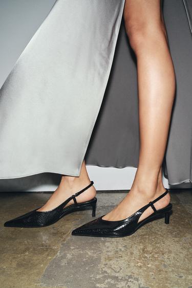 Zara TEXTURED SLINGBACK SHOES - Black