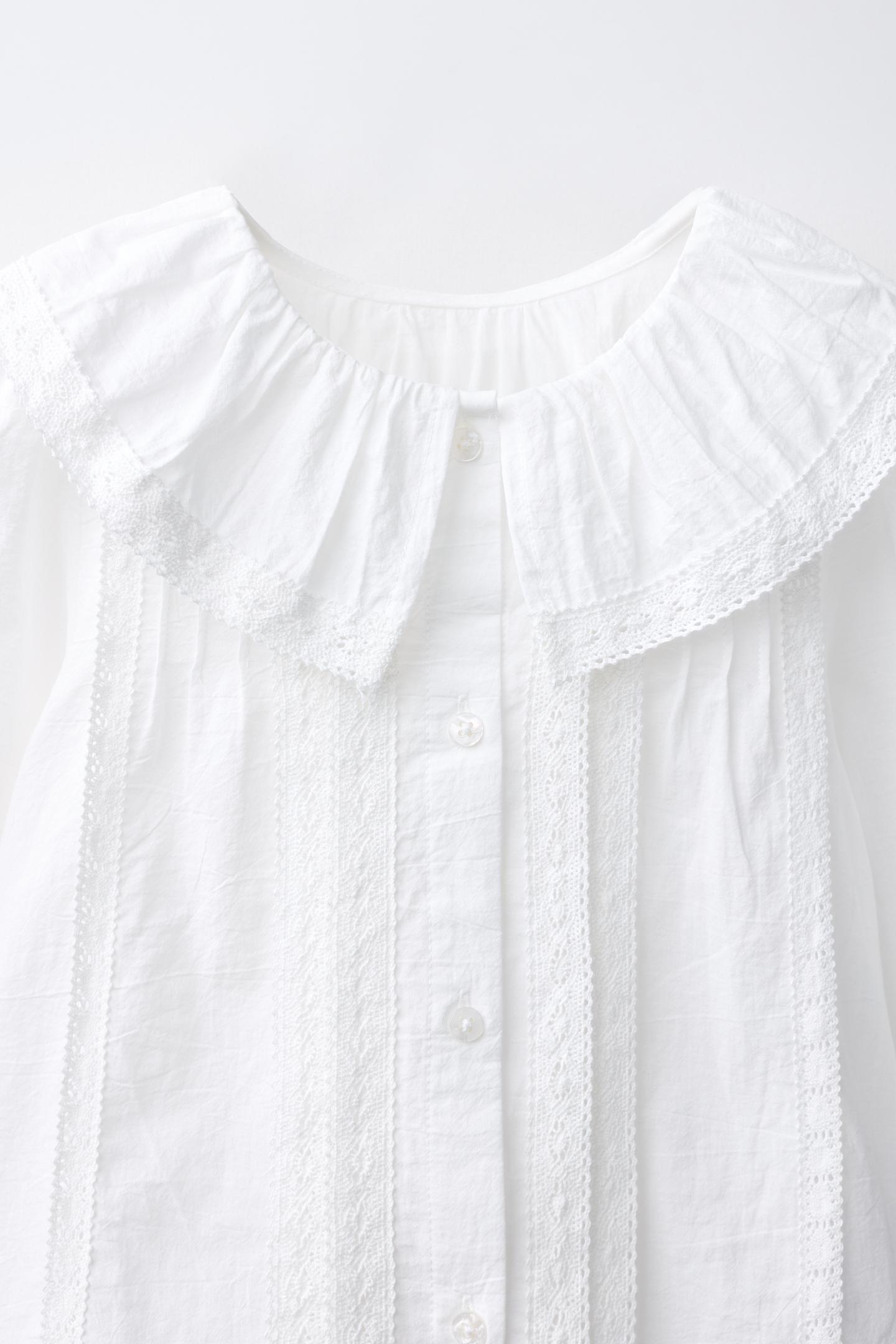 Детская рубашка Zara Peter Pan Collar Pintuck, цвет: Белый — фото 3