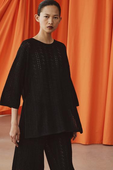 TOP THURJE POINTELLE ME ÇARJE - E zezë nga Zara