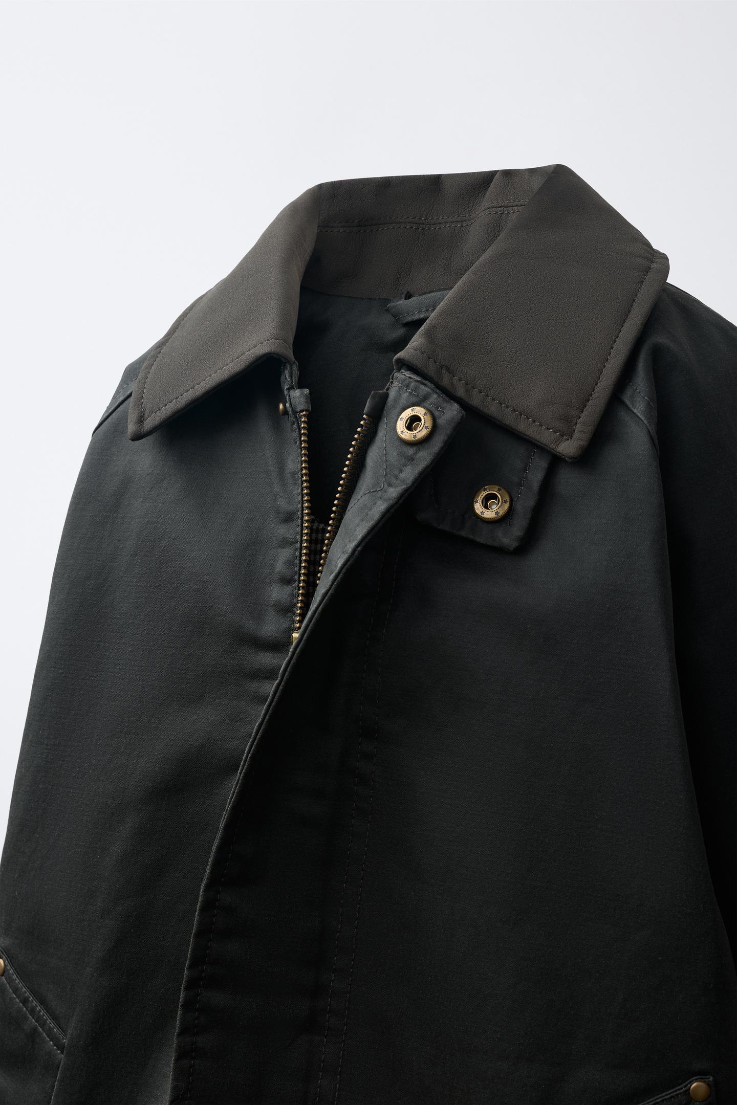Детская куртка Zara Waxed Jacket with Contrasting Collar, цвет: Хаки — фото 6