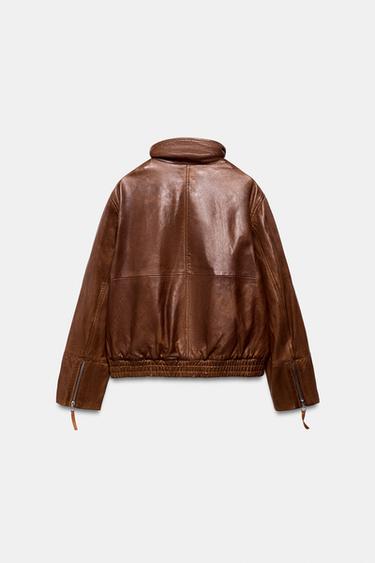 100% LEATHER BOMBER JACKET ZW COLLECTION LIMITED EDITION - Brown by Zara - Image 6