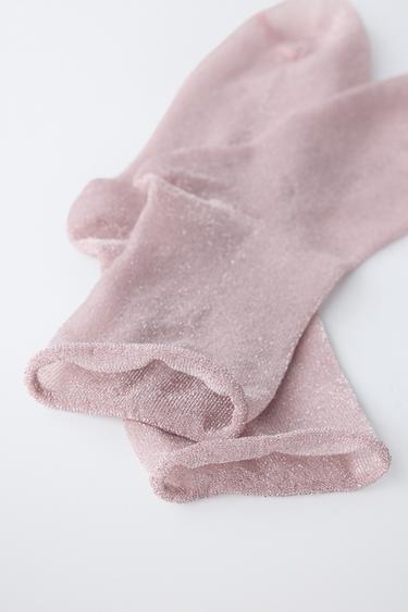 LOT DE DEUX CHAUSSETTES MI-HAUTES AVEC BRILLANT - Rose de Zara - Image 1