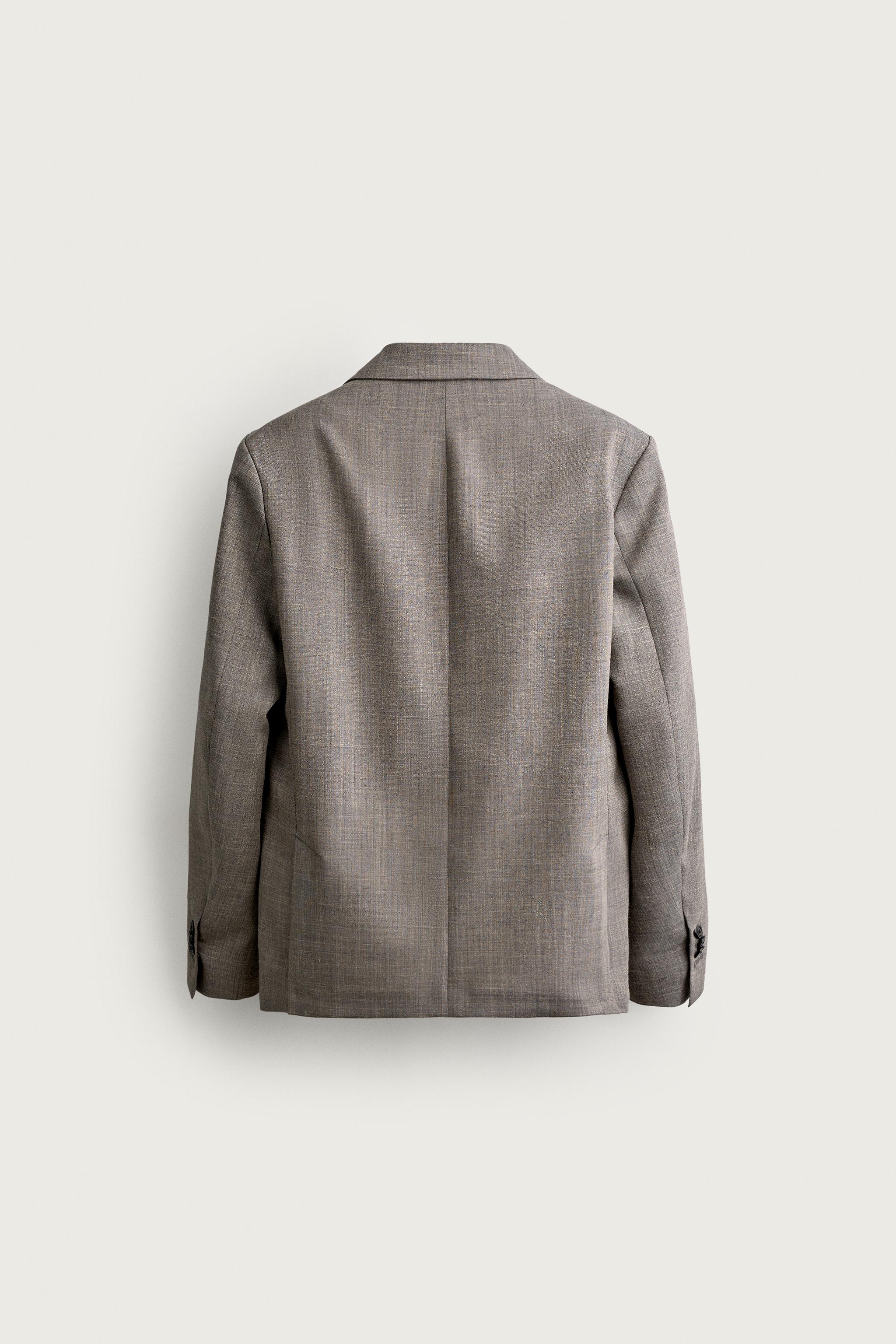 REGULAR FIT WOOL SUIT BLAZER — Gray / Beige