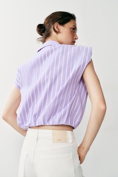SHORT STRIPED SHIRT - Lilac / White by Zara - Image 4