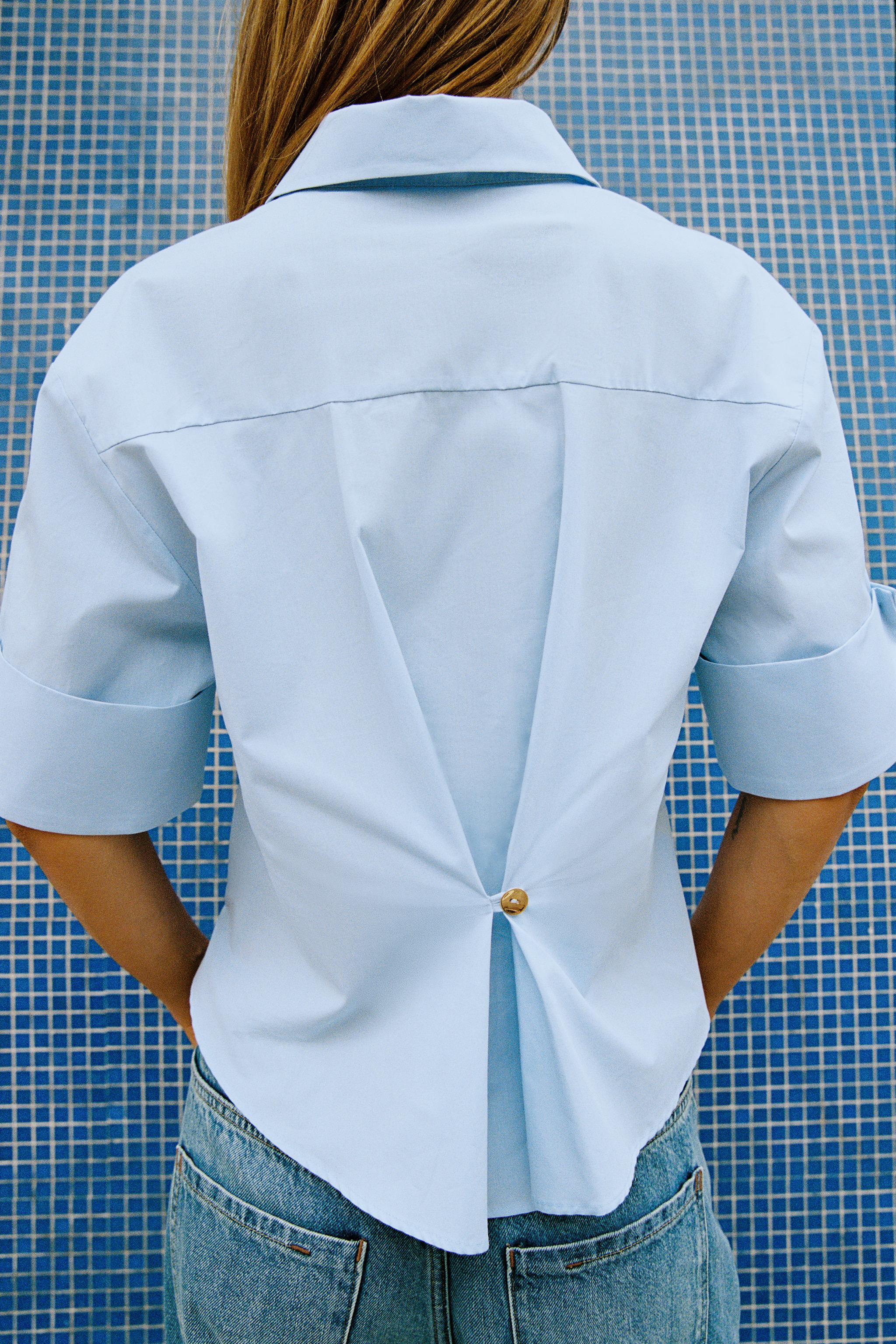 Женские рубашки Zara PLEATED SHORT SLEEVE SHIRT — фото 7