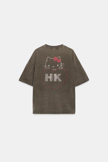 WASHED EFFECT HELLO KITTY © SANRIO GLITTER T-SHIRT - Dark brown by Zara - Image 5