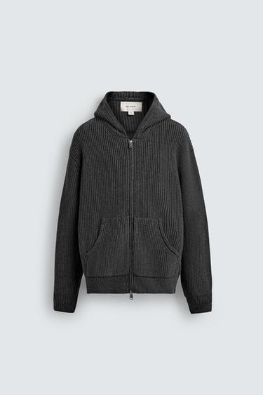 CHAMARRA PUNTO PERLADO ALGODÓN - LANA CAPUCHA - Gris vigoré de Zara