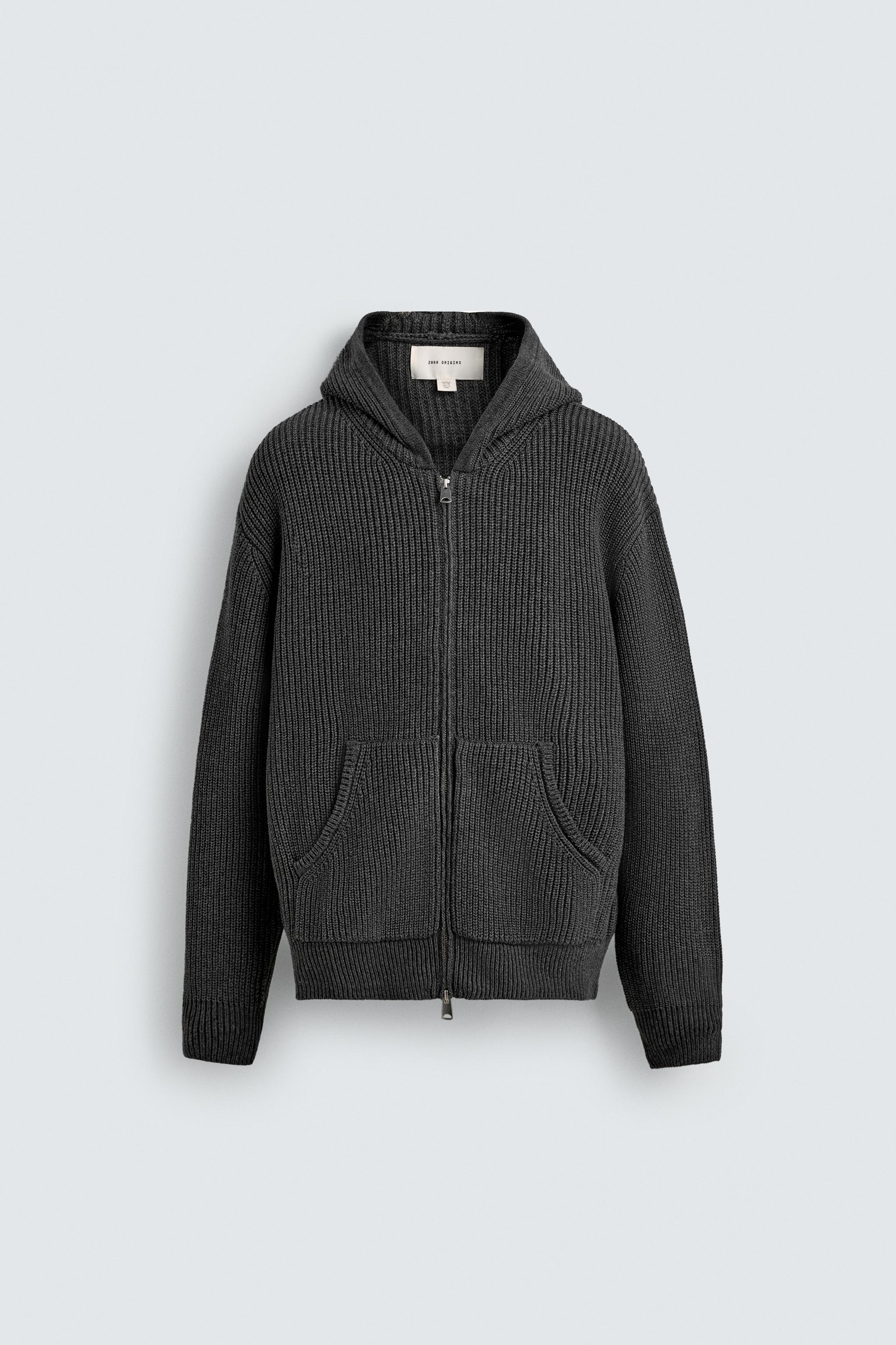 COTTON - WOOL PURL KNIT HOODIE CARDIGAN