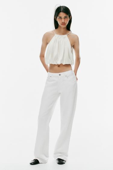 SATIN BALLOON CROP TOP - Oyster-white by Zara