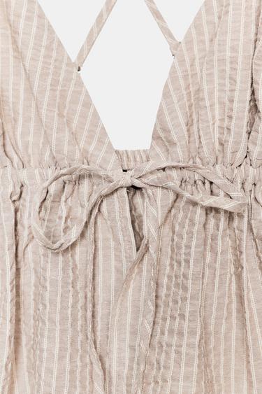 STRIPED CROP TOP - Light brown by Zara - Image 4