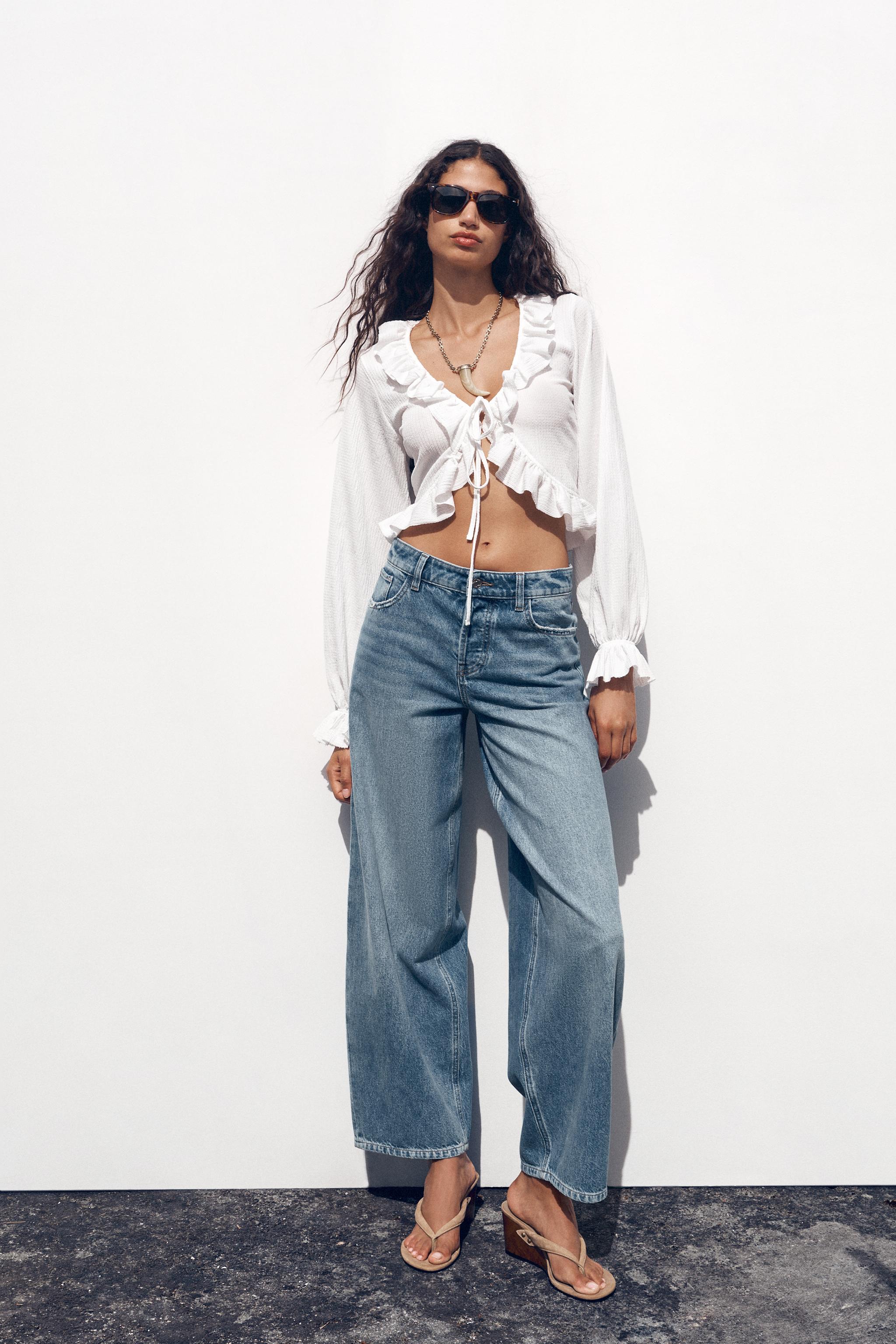 RUFFLED V-NECK TOP - White | ZARA United States RUFFLED V-NECK TOP - White | ZARA United States