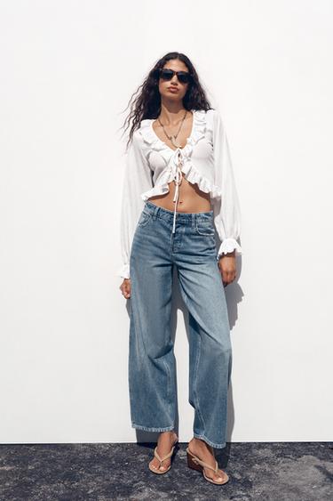 V-NECK TOP WITH RUFFLES - White by Zara - Image 0