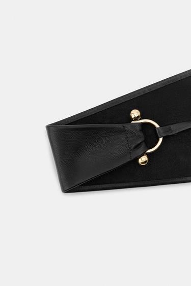CEINTURE LARGE EN CUIR À BOUCLE MÉTALLIQUE - Noir de Zara - Image 3