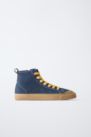 LEATHER HIGH-TOP SNEAKERS - Blue by Zara