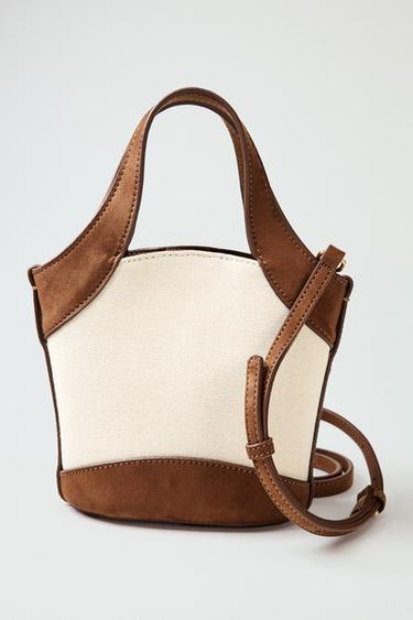 حقيبة كروس بودي كانفاس - بني الخاص بـ Zara